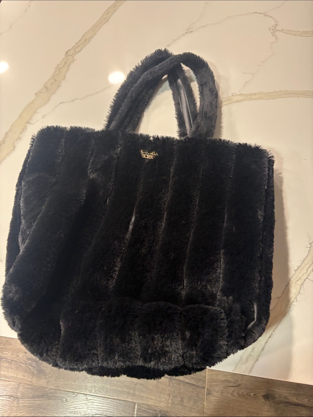 Victoria's Secret Black Faux Fur Tote